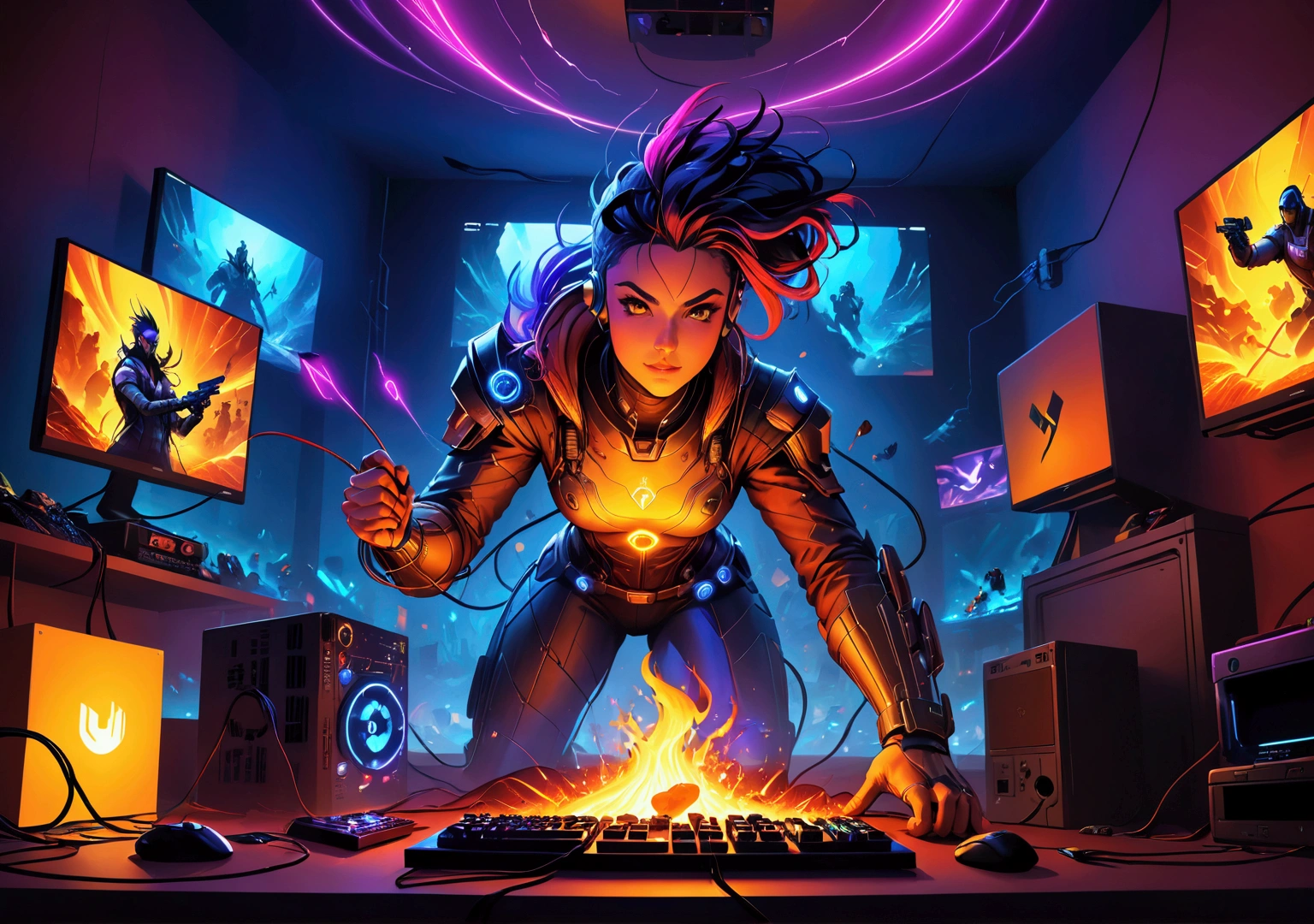 (Dia do Gamer and the date of 29/08),(gamer,gaming,videogames),(colorful vibrant dynamic composition),(high detailed digital art),(cinematic lighting,dramatic lighting),(warm color palette,vibrant colors),(action,energy,excitement),(powerful,heroic,triumphant),(studio quality,8k,photorealistic),(concept art,digital painting,illustration)