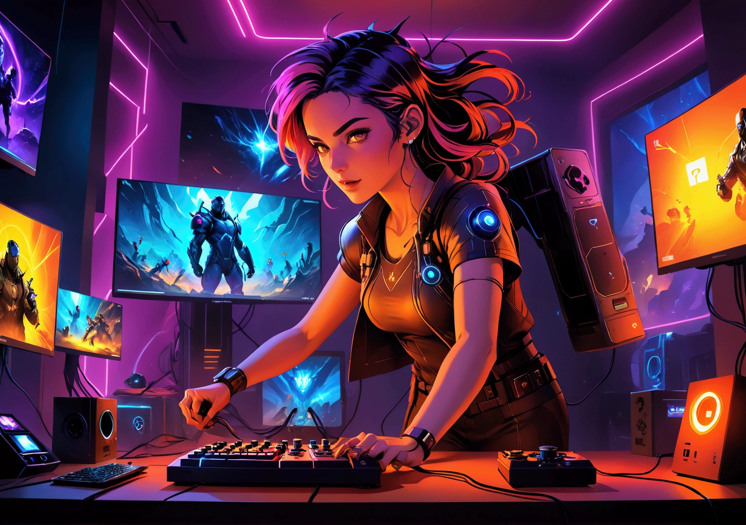 (Dia do Gamer and the date of 29/08),(gamer,gaming,videogames),(colorful vibrant dynamic composition),(high detailed digital art),(cinematic lighting,dramatic lighting),(warm color palette,vibrant colors),(action,energy,excitement),(powerful,heroic,triumphant),(studio quality,8k,photorealistic),(concept art,digital painting,illustration)