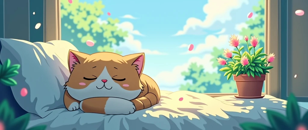 Cat, Cozy Anime,Lofi ,Ultrawide ,Ghibli vibes ,Wide view,Blue Color Tones