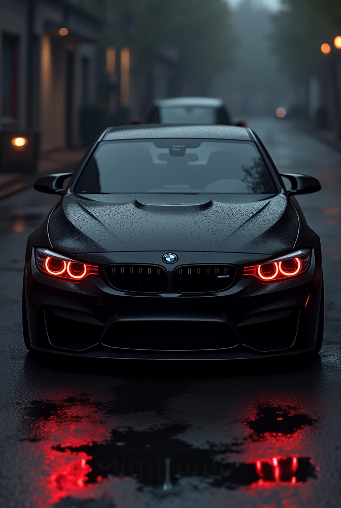 BMW M4 blackout and glowing his eyes in red colour 