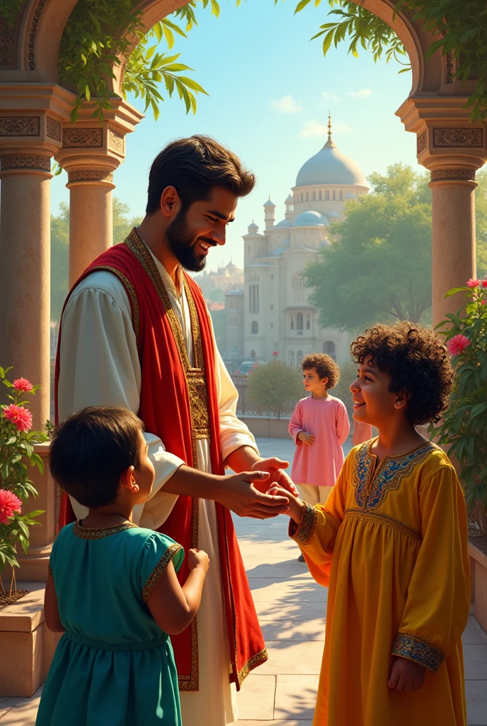 Akash Korosh playing with the children of the Madan nobles in Iran