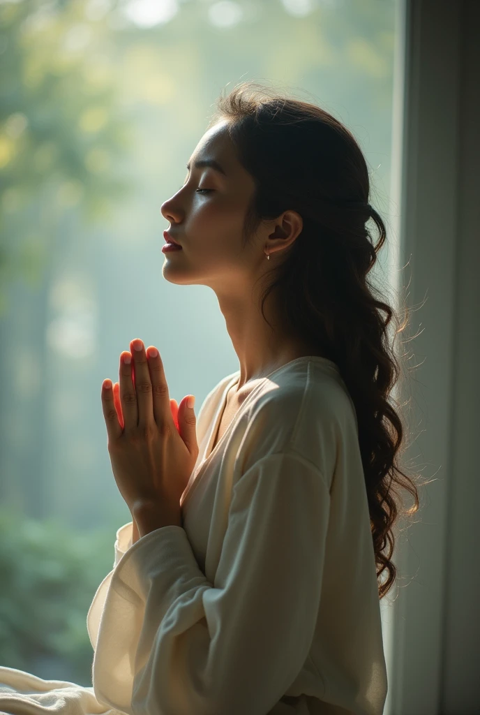 A young woman is praying for people