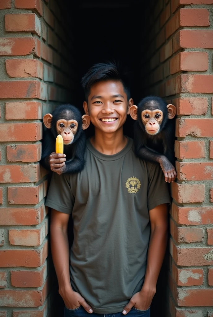 SeaArt Bot
Txt2Img
Studio
Ultra-realistic 8K photograph, shot with a Leica Q2, strong color contrast and sharp clarity --quality 2 --
SeaArt Bot
Txt2Img
Studio
young man Indonesian smile with two baby chimpanzees peeking out from behind a vertical brown brick wall. They are stacked on top of each other. Every baby chimpanzee has big, round eyes. the lower chimp is pointing a banana at you. The background is a dull brown, likely representing a brick wall, and the chimpanzees appear to be in a cheerful or curious mood.Ultra-realistic 8K photograph, shot with a Leica Q2, strong color contrast and sharp clarity --quality 2 --