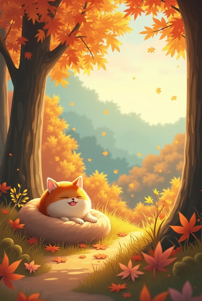 Cat, Cozy Anime,Lofi ,Ultrawide ,Ghibli vibes ,Wide view,Fall