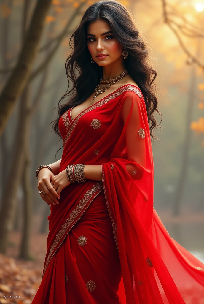 Indian girl in red penty saree big bumps