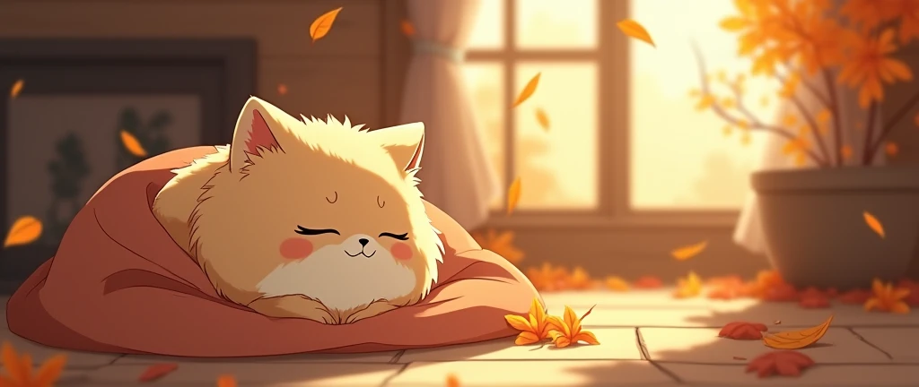 Cat, Cozy Anime ,Lofi ,Ultrawide ,Ghibli vibes ,Wide view,Fall