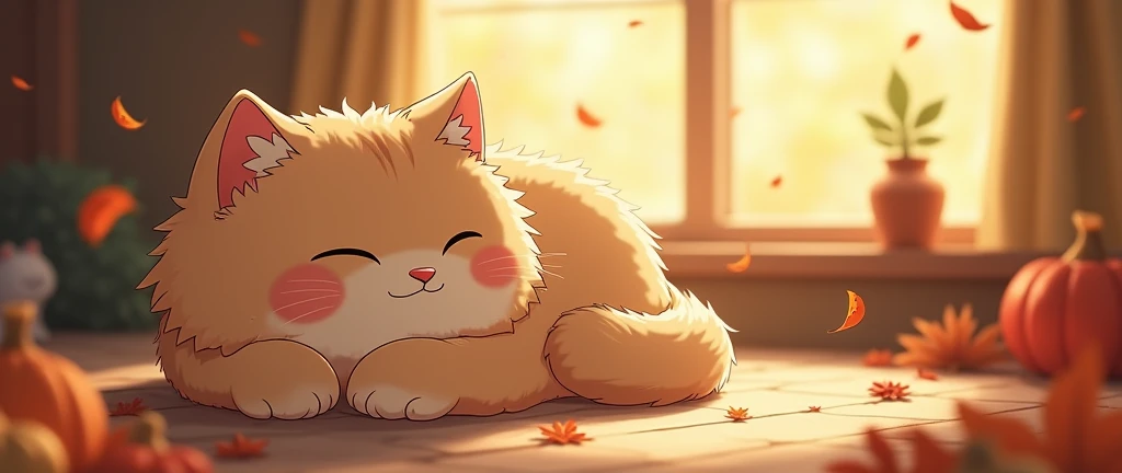 Cat, Cozy Anime ,Lofi ,Ultrawide ,Ghibli vibes ,Wide view,Fall