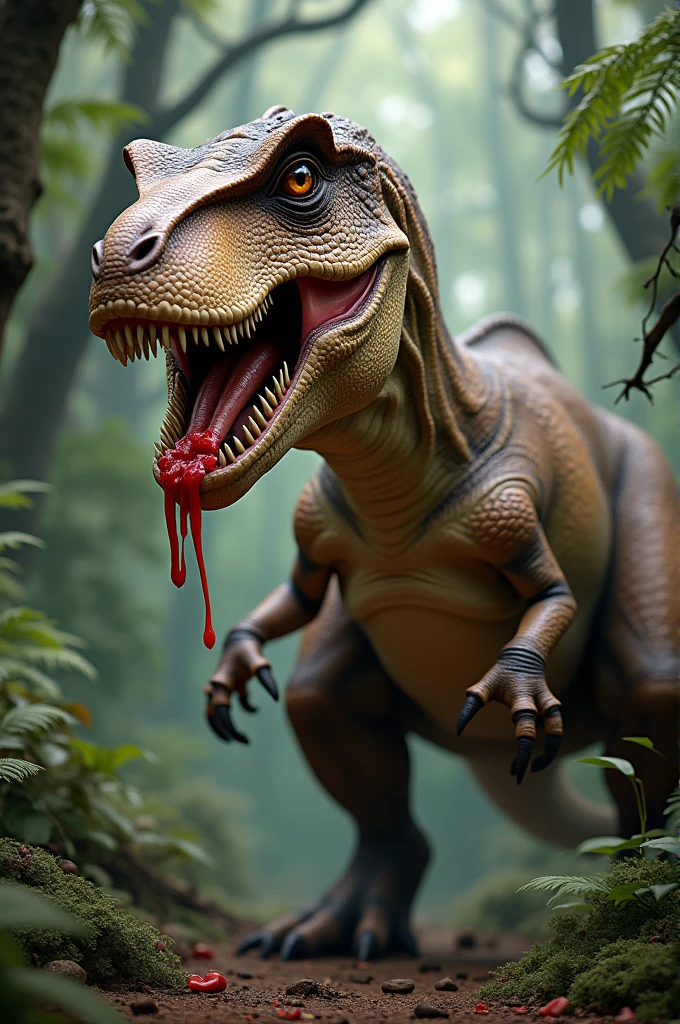 Make a dinosaur with a broken arm that is extremely tasty