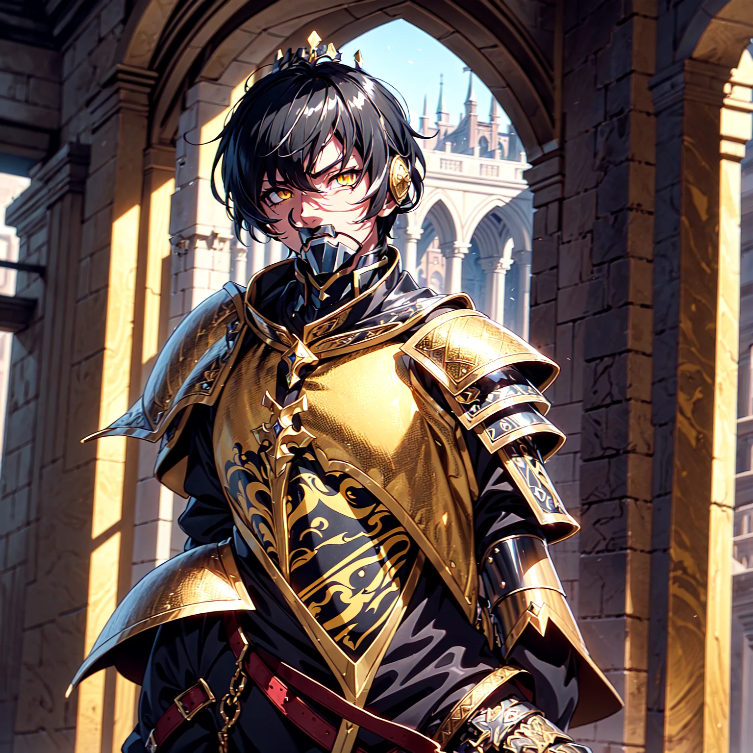 128K Ultra High Definition,
128K Ultra High Quality,
128K Ultra High Resolution,
Best Definition,
Best Quality,
Best Resolution,
Perfectly Detailed,
Perfectly Designed,
Extremely Detailed,
Extremely Designed,
Hyper Detailed,
Hyper Definition,
Hyper Quality,
Hyper Resolution,
Masterpiece,
(((Anime))),
Body Shot,
(((Boy))),
Handsome,
Muscular Body,
(((Black Mid Hair))),
(((Yellow Eyes))),
(((Obsidian Warlord Armor))),
(((Inside Of Medieval Royal Palace Background Scenery))),