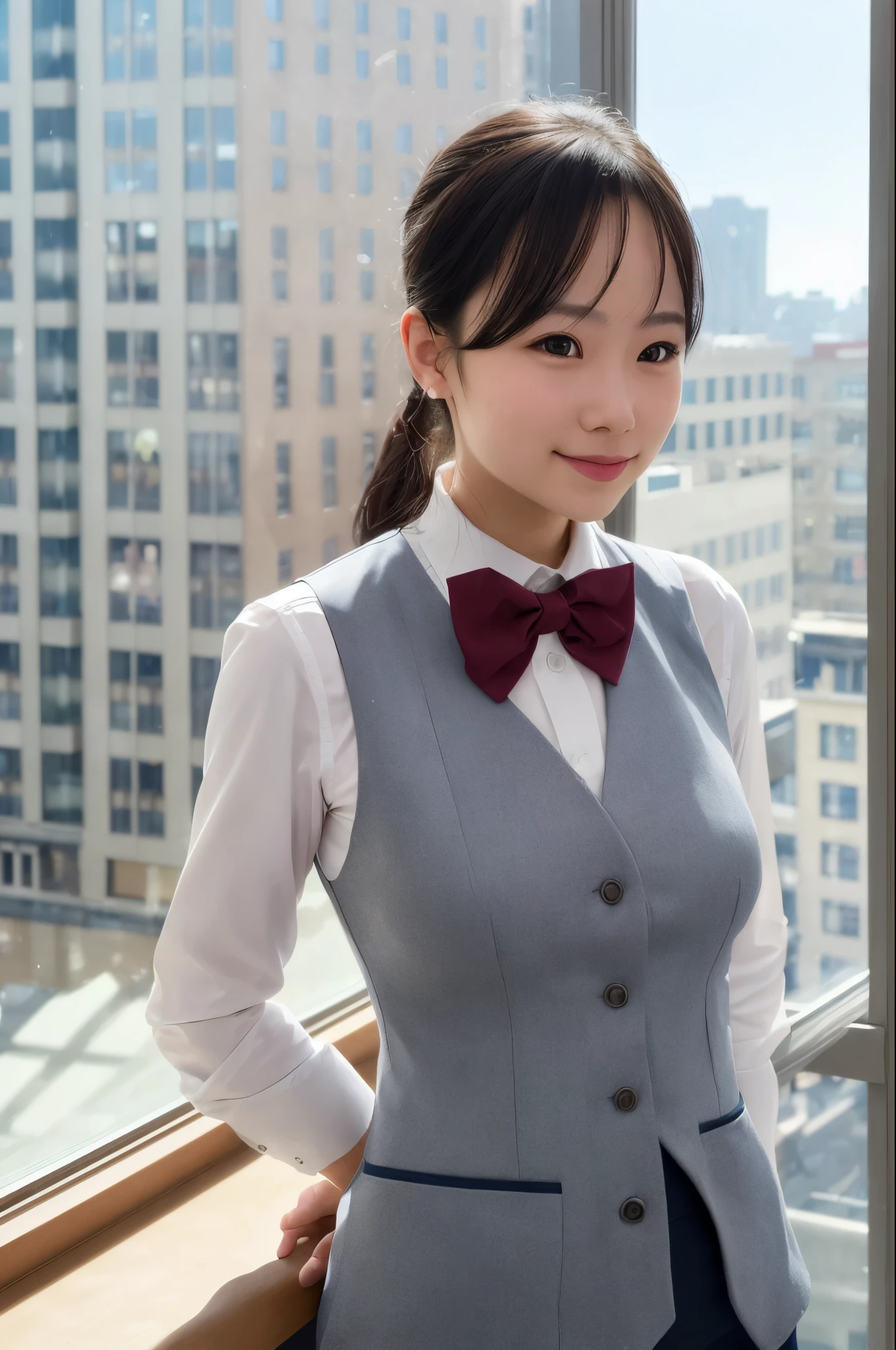 ((masterpiece))、((Highest quality))、photograph、reality、High resolution、Advanced Depth of Field、become close、Realistic lighting、(50 years old:1.3)、(Wrinkles around the eyes:1.3)、(Wrinkles around the mouth:1.3)、secretary、Delicate facial features、Realistic background and accessories、(Large, ample, saggy breasts:1.2)、(narrow and constricted waist,:1.1)、(Thin and beautiful legs)、Sexy lips、bed、Wide Shot、Thighs、(smile:1.3)、Emphasize the weight, soft, Round Breasts、whole body、(Tight waitress uniform:1.2)