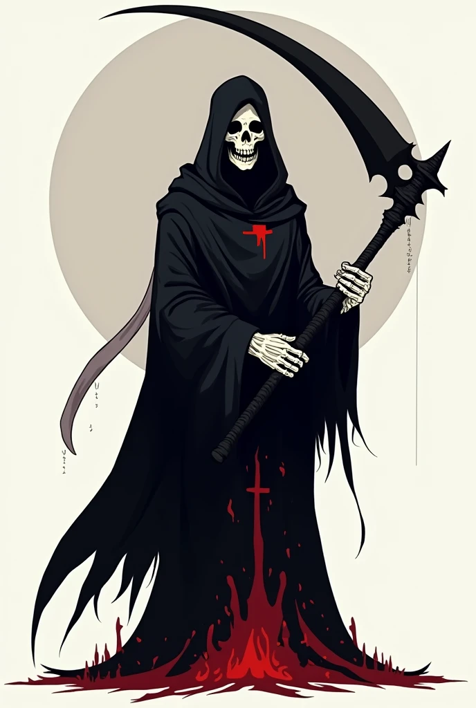 Reaper, color black and red, white and simple art style