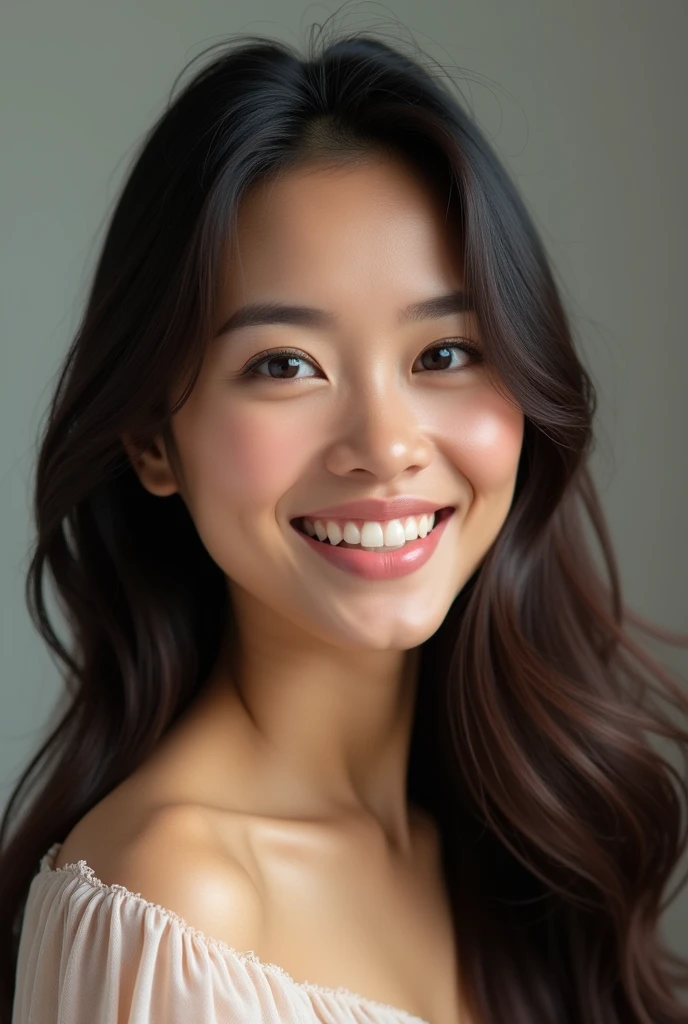 Photorealism 1.4 realistic realism high detailed definition photoshoot sessions Malay adult women beautiful faces have dimple long straight hair smile