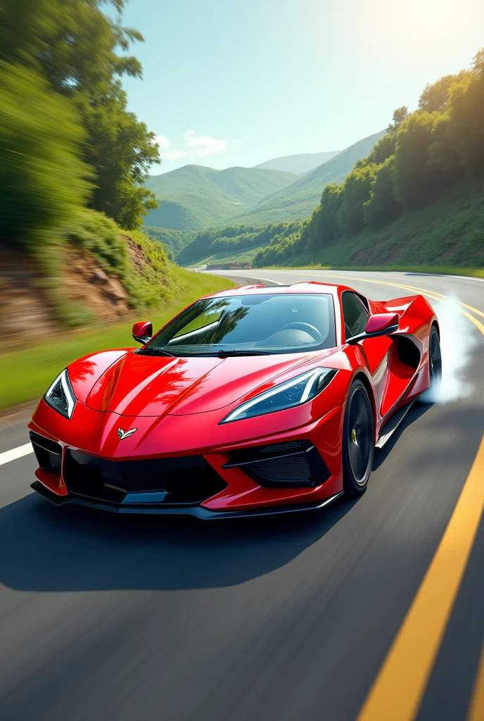 Red car on the road