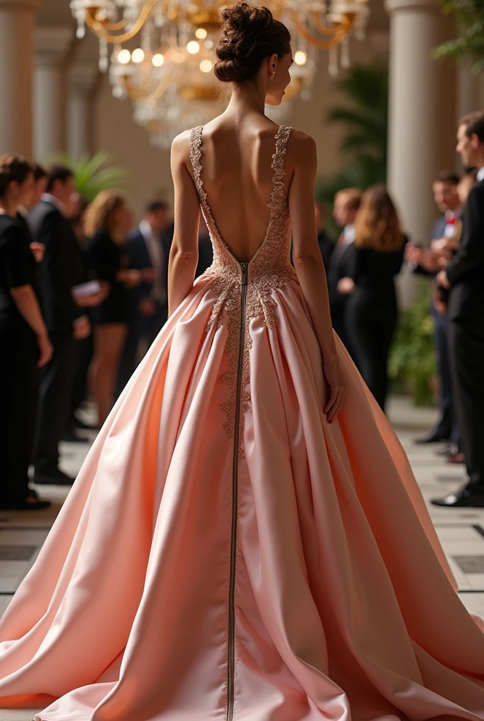 Beautiful hoop ball gown with open back zipper 
