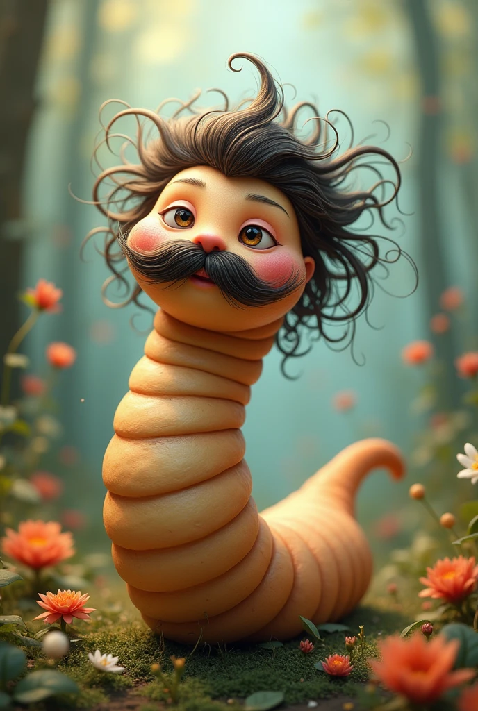 Worm with mustache and hair