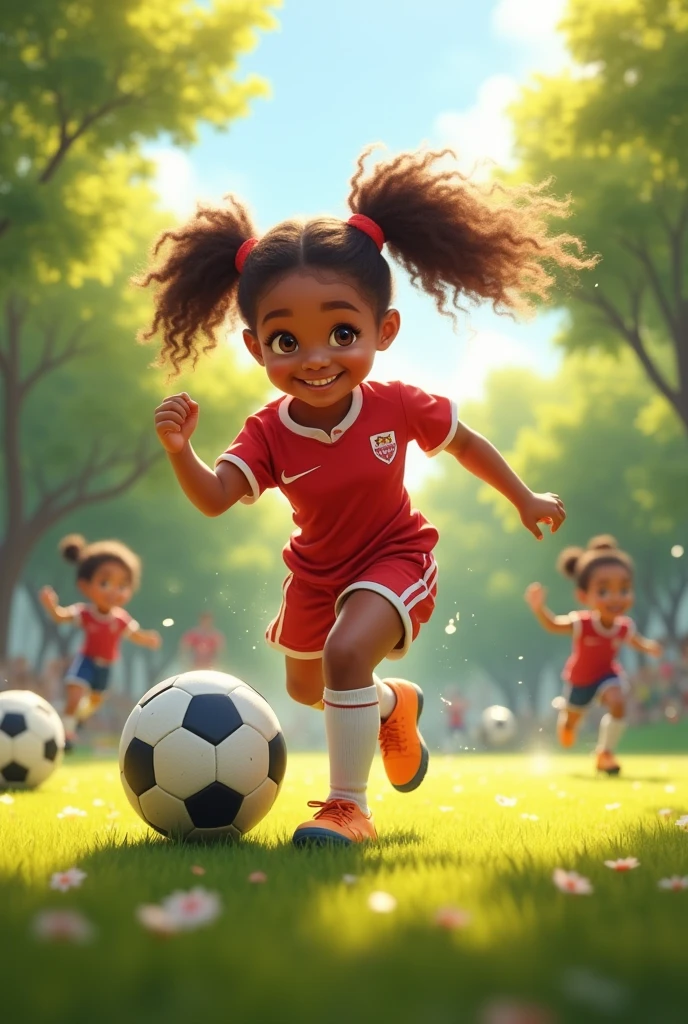 Cette enfant grandit et joue sur les terrains de foot avec son club 
