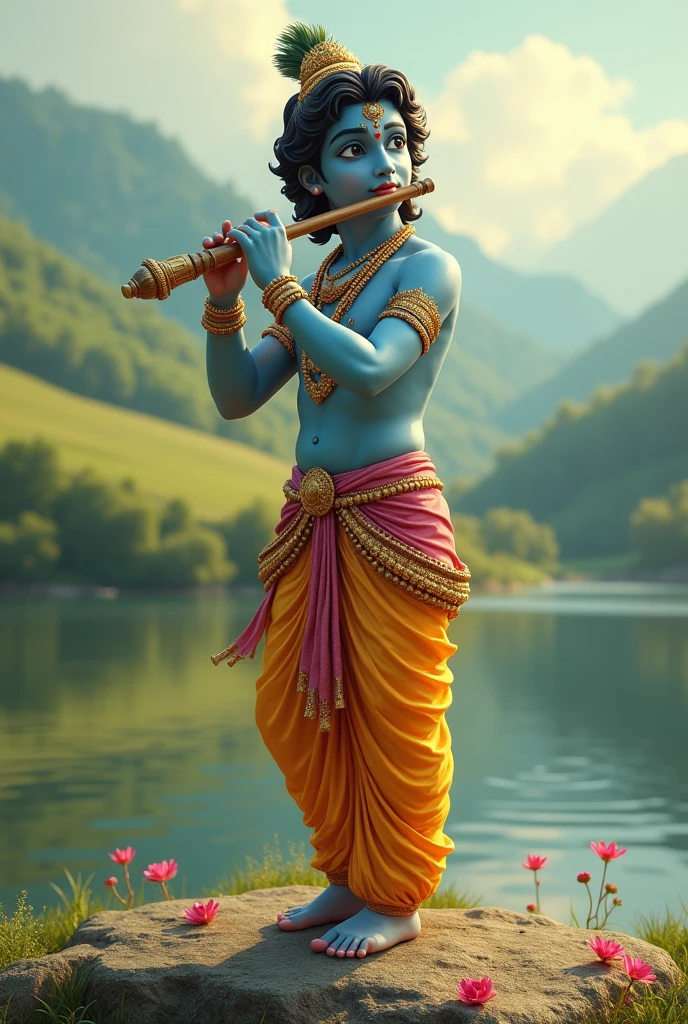 Krishna is playing the flute
