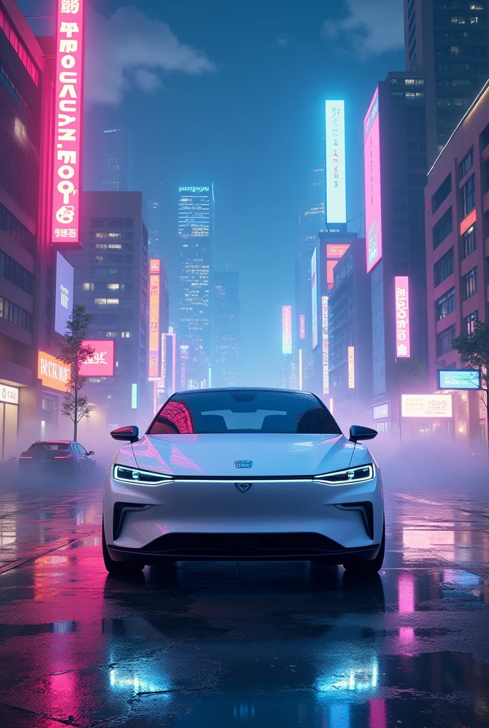 White Activa in city in night,clouds with neon light