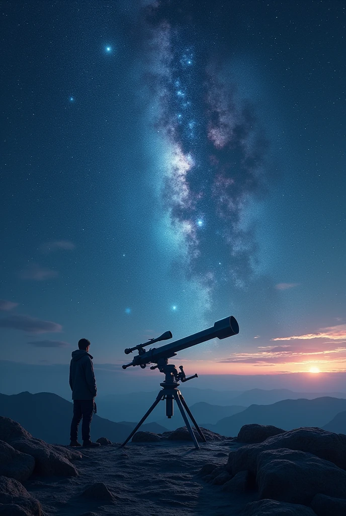Fotogerçekçilik:1.2, Telescope and polar rays looking at the night sky from the ground