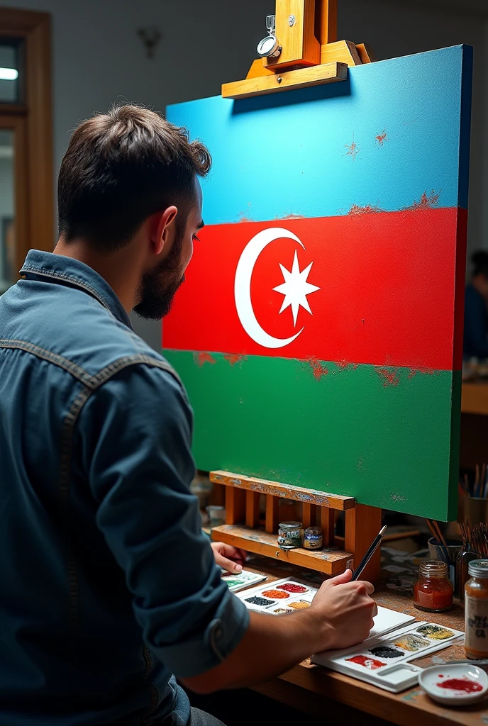 Azerbaijani flag and artist