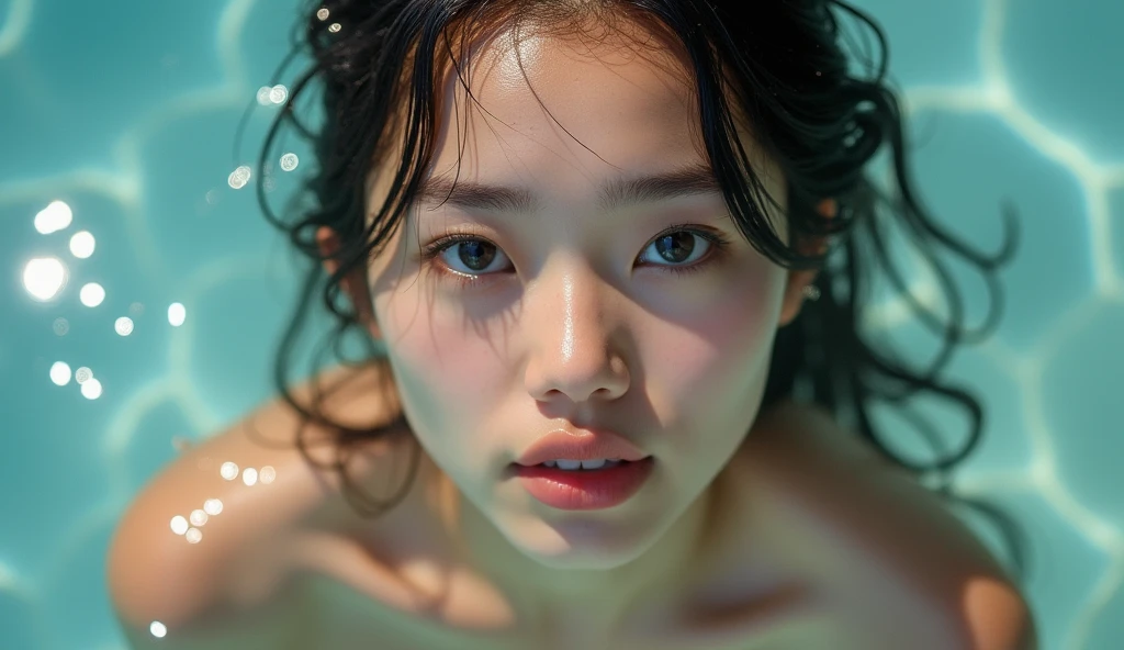 close up real photo of a cute woman in water