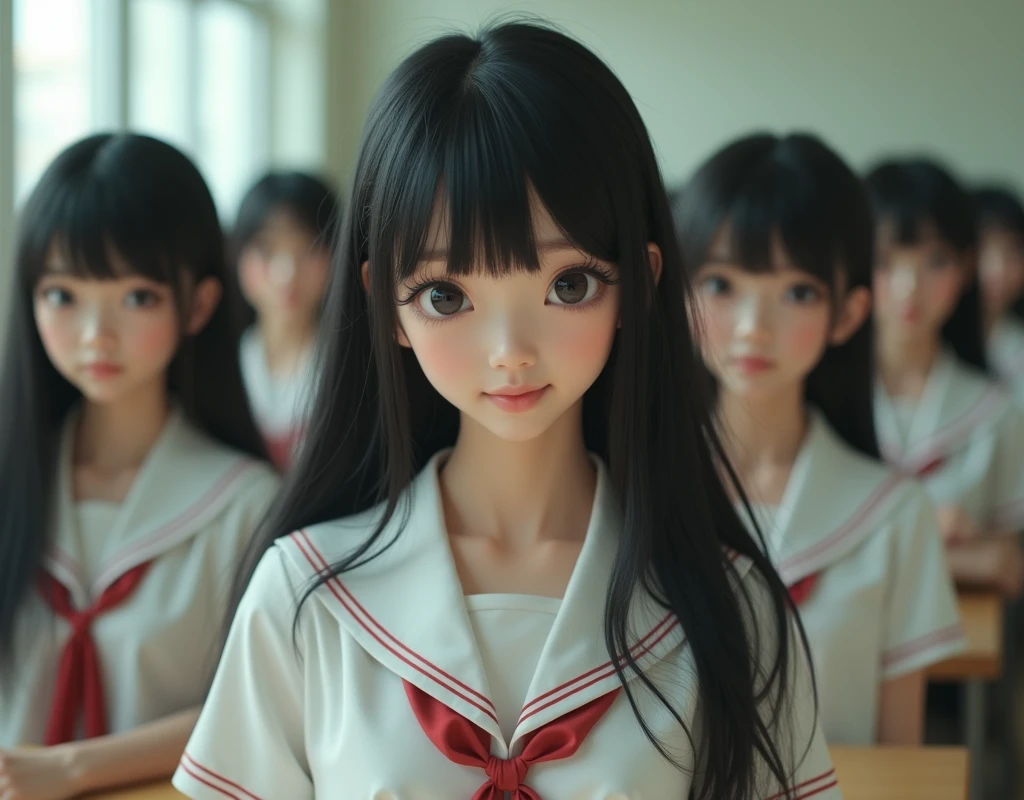 (Japanese Clone-girls=Myself), (Super Best masterpiece Clone-girls Raw Photography Art), (16K, Highest quality, Ultra-high resolution, RAW Photos), (It&#39;s so unrealistic., With unparalleled depiction, With an unfathomable sight, An unprecedented and shocking worldview, Clone-girls: In a world of mass reproduction, Ultra-realistic depiction), (Japanese Girls, Hamabe-Minami, 18yo), (Small face, Thick black hair, long hair, Dark Eyes,  face, Cute Smile, Smiling face, A gentle gaze), (Very pleasant look), (Very beautiful and detailed girl, Accurate body structure, Accurate body movements, Very detailed body), (Super big bre bulge of ample breasts), (High sirl&#39;s summer clothes, Short sleeve, Emphasise the fullness of your breasts), (Very detailedf cloning, Depiction of splitting oneself, 1Myself girl→1,000,000,000,000,000,000,000,000,000,000Myself cloning girls), (Myself clone girlsは, With the same perfect appearance, to multiply in large numbers), (Very detailed depiction, Myself&#39;s multiplying female body, In the same female body,With the same face, With the same hairstyle, In the same clothes, At the same height, 同じSuper big breastsで, A completely indile female body, 1,000,000,000,000,000,000,000,000,000,000 people), (Myself girls only), (1,000,000,000,000,000,000,000,000,000,000Myself girls), Japanese Classroom, Scenes from class, Bright lighting, Peaceful atmosphere, Talk to Myself, wide view, Snapshot depiction, You can shoot your subject from anywhere, The subject doesn&#39;t have to be front and center