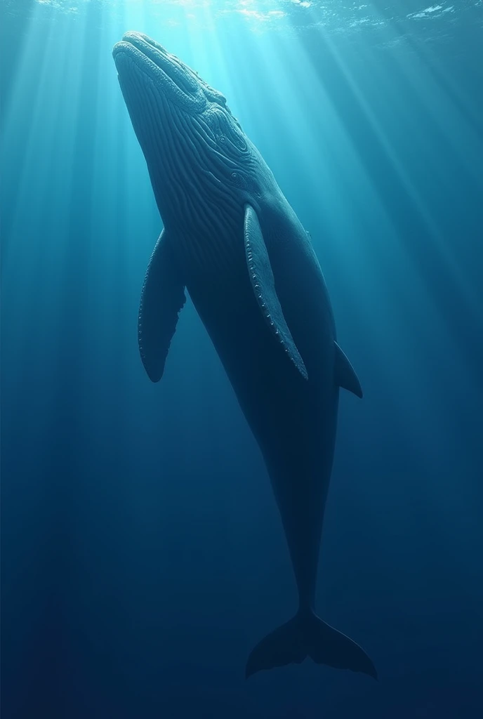Visual of a blue whale with full body size from head to tail, highlighting its extraordinary length.