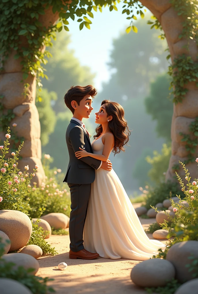 Create an image that says happy stone wedding Manuel and Leonor
