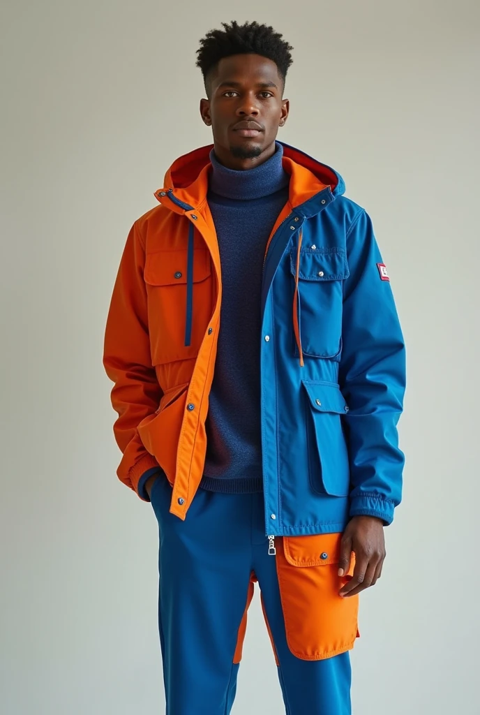 the principles of design that I have used in my outfits are balance and contrast,which are visible in the overall structure of the outfit.The color harmony that I chose is complementary because I used the color blue and orange which are opposite each other on the color wheel,creating a vibrant and balance look.MAN