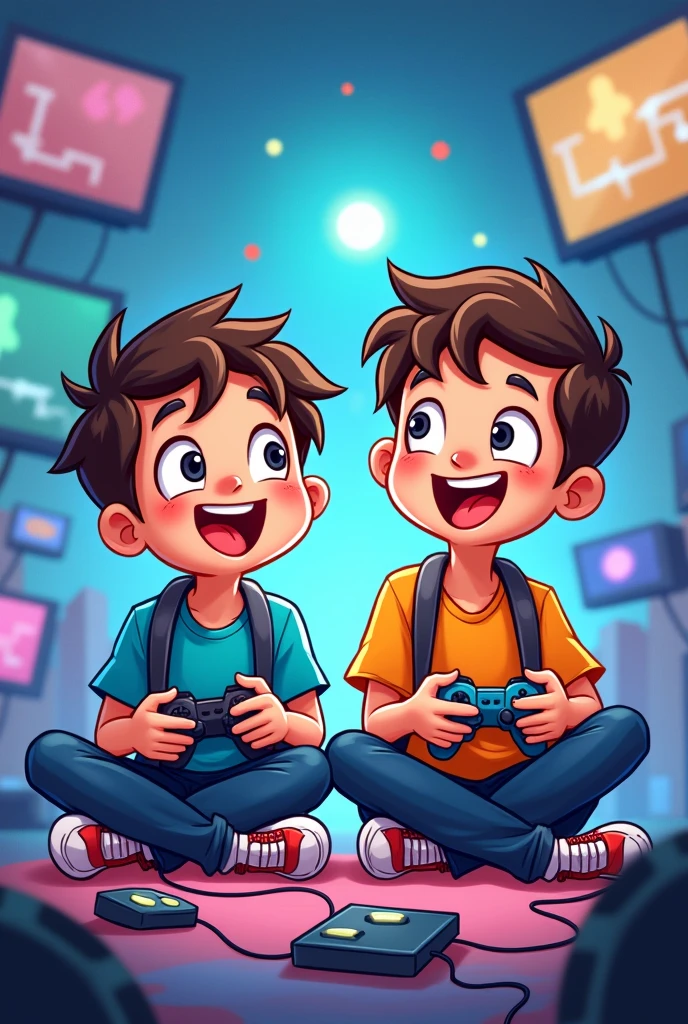 A Cartoon two boys picture with gaming background