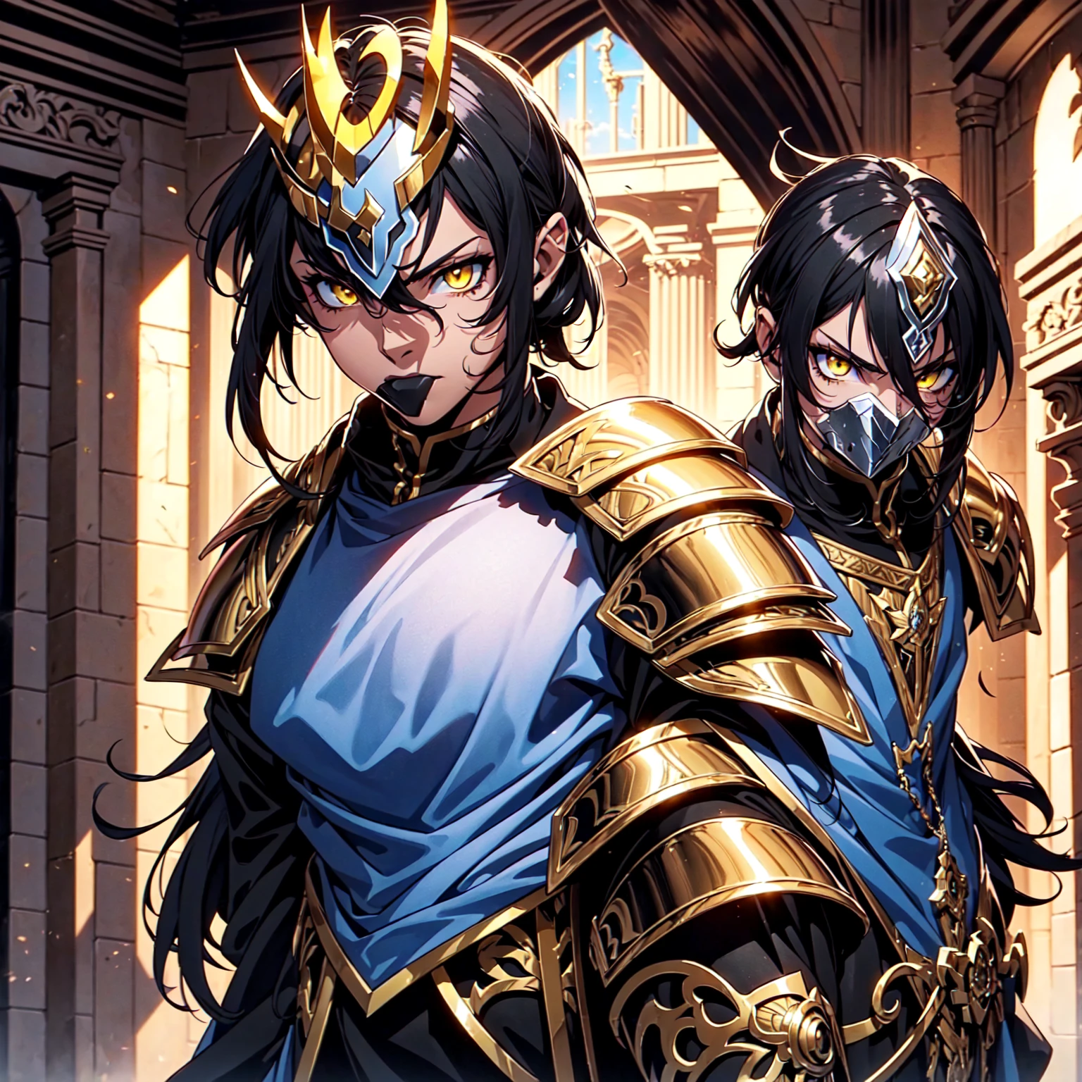 128K Ultra High Definition,
128K Ultra High Quality,
128K Ultra High Resolution,
Best Definition,
Best Quality,
Best Resolution,
Perfectly Detailed,
Perfectly Designed,
Extremely Detailed,
Extremely Designed,
Hyper Detailed,
Hyper Definition,
Hyper Quality,
Hyper Resolution,
Masterpiece,
(((Anime))),
Body Shot,
(((Boy))),
Handsome,
Muscular Body,
(((Black Mid Hair))),
(((Yellow Eyes))),
(((Obsidian Warlord Armor))),
(((Inside Of Medieval Royal Palace Background Scenery))),
