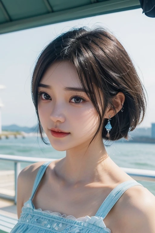 (2 Japanese girl,), (Small breasts:1.5,),(solo,Textured skin, Detailed skin,Detailed face,Detailed eyes,detailed posing,Natural eyebrows,Perfect limbs,High detail, Highest quality, Super detailed, Surrealism, ,8k,RAW Photos,Photographicism,Professional Lighting,Portrait Photography,),((Black Hair, Dark Eyes,Natural Makeup,Simple earrings,Bob Hair,happiness/joy)),(((Hitachi Seaside Park,One-sided nemophila)))