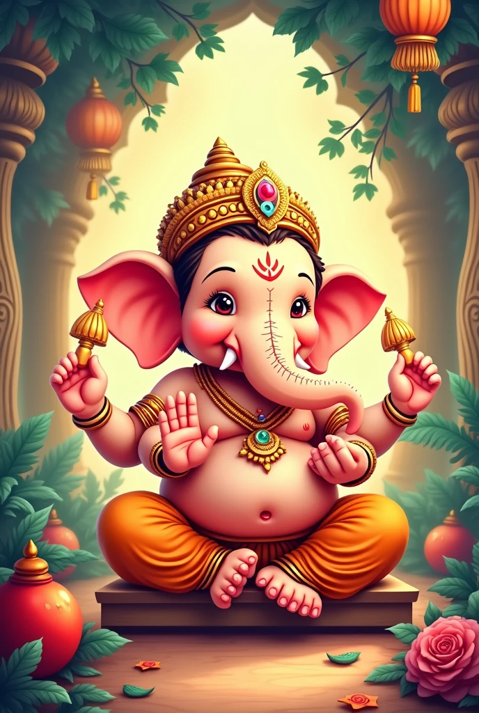 Create a picture of Ganesh ji.create a cartoon image of that