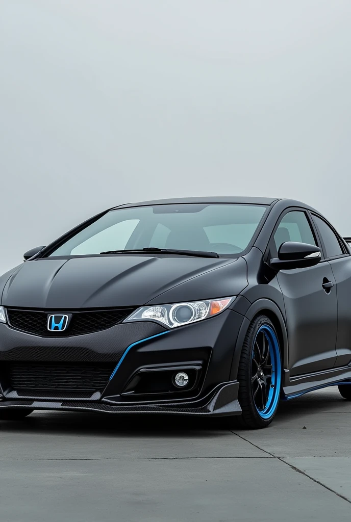 Honda civic FB 2012 in Black doff color with carbon body kitt, carbon spoiler, carbon rearview cover and tosca blue list