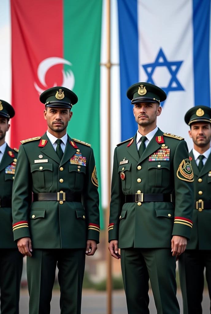 Azerbaijani Israeli flag and soldiers