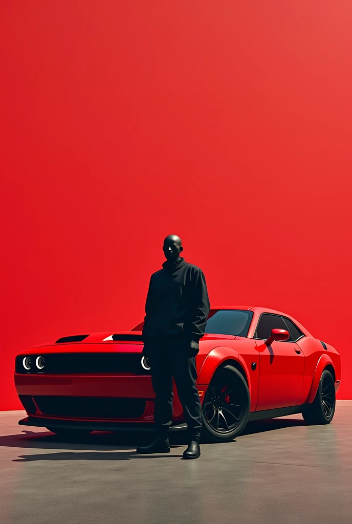  A alone faceless  man with a Dodge red 
challenger car
