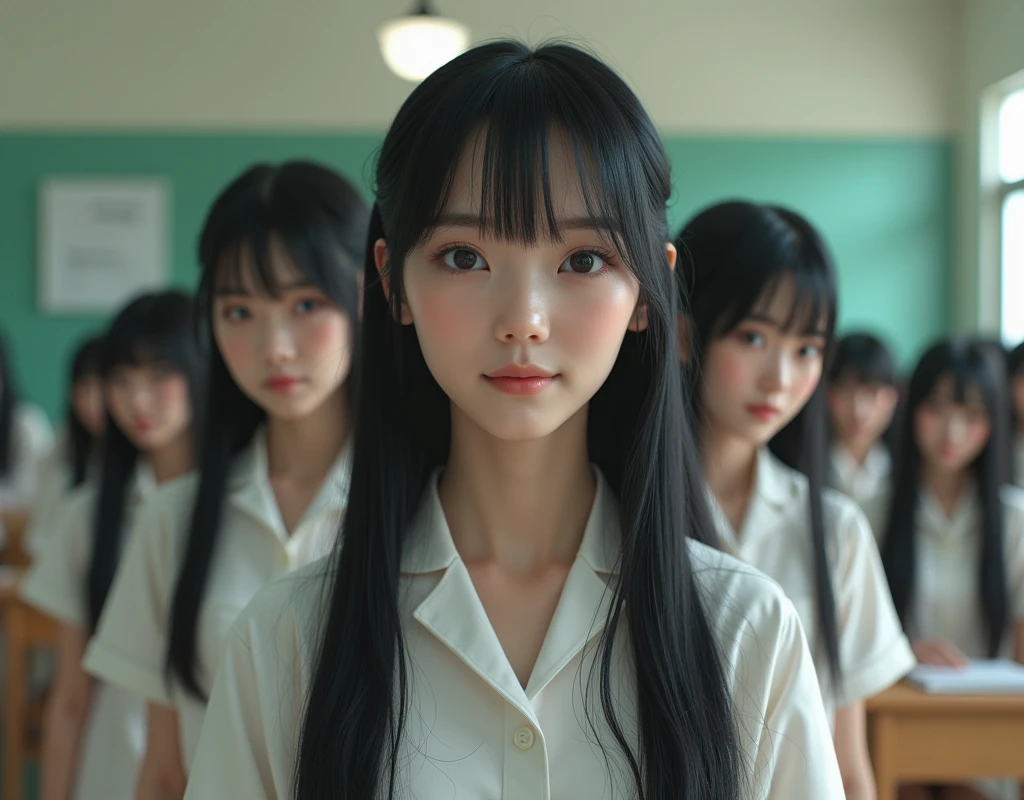 (Japanese Clone-girls=Myself), (Super Best masterpiece Clone-girls Raw Photography Art), (16K, Highest quality, Ultra-high resolution, RAW Photos), (It&#39;s so unrealistic., With unparalleled depiction, With an unfathomable sight, An unprecedented and shocking worldview, Clone-girls: In a world of mass reproduction, Ultra-realistic depiction), (Japanese Girls, Hamabe-Minami, 18yo), (Small face, Thick black hair, long hair, Dark Eyes, Mature face, Cute Smile, Smiling face, A gentle gaze), (Very pleasant look), (Very beautiful and detailed girl, Accurate body structure, Accurate body movements, Very detailed body), (Super big breasts, Large bulge of ample breasts), (High school girl&#39;s summer clothes, Short sleeve, Emphasise the fullness of your breasts), (Very detailed, Myself cloning, Depiction of splitting oneself, 1Myself girl→1,000,000,000,000,000,000,000,000,000,000Myself cloning girls), (Myself clone girlsは, With the same perfect appearance, to multiply in large numbers), (Very detailed depiction, Myself&#39;s multiplying female body, In the same female body,With the same face, With the same hairstyle, In the same clothes, At the same height, 同じSuper big breastsで, A completely indistinguishable female body, 1,000,000,000,000,000,000,000,000,000,000 people), (Myself girls only), (1,000,000,000,000,000,000,000,000,000,000Myself girls), Japanese Classroom, Scenes from class, Bright lighting, Peaceful atmosphere, Talk to Myself, wide view, Snapshot depiction, You can shoot your subject from anywhere, The subject doesn&#39;t have to be front and center