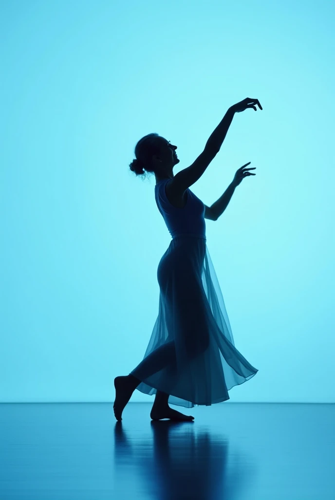 ((Best quality)), ((masterpiece)), (detailed), on a light blue background choreography silhouette woman dance older generation, 4k