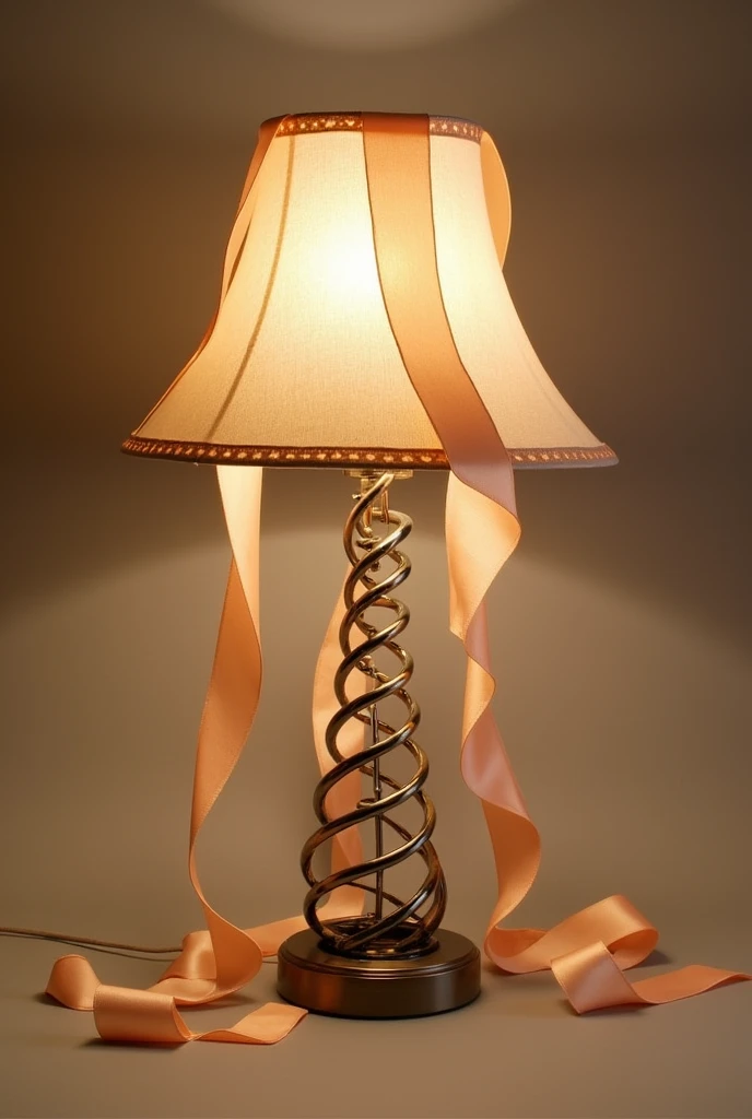 Table lamp, spiral with satin ribbons around in a waterfall shape