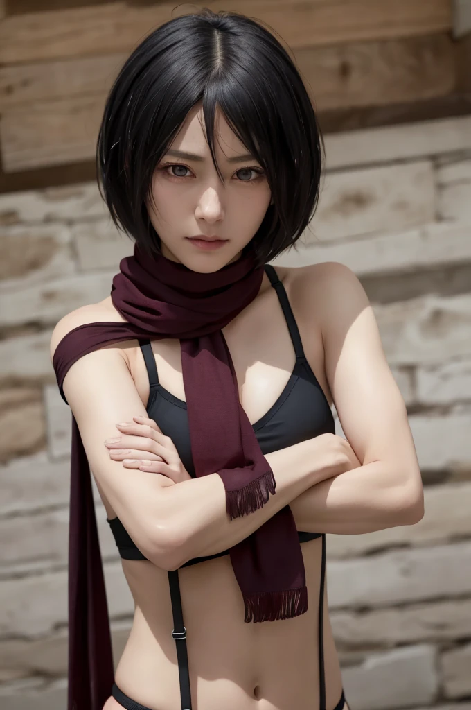 Master Parts, Best Quality, Haute, hmmikasa, Short hair, Black eyes, Black Sports Bra, Swimwear Scarf, Mare
