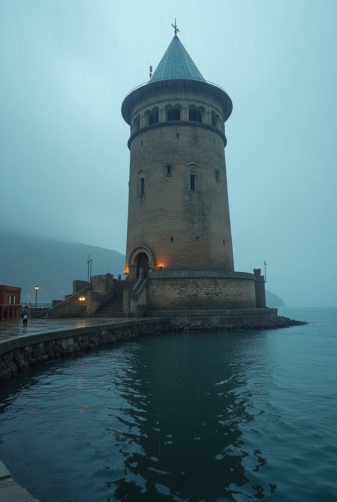 Fotogerçekçilik:1.2,Azerbaijan Maiden&#39;s Tower shooting with iPhone 14 pro max,It&#39;s rainy and there&#39;s no one around.