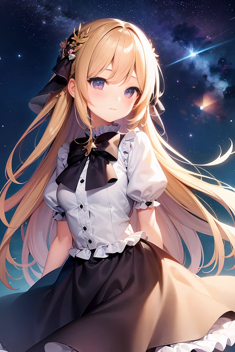 A girl on a meadow,Stars twinkling in the sky,Shining Star,milky way,I look up and see,Pure World,masterpiece,Highest quality,最高masterpiece,Detailed anime art,Digital Art,