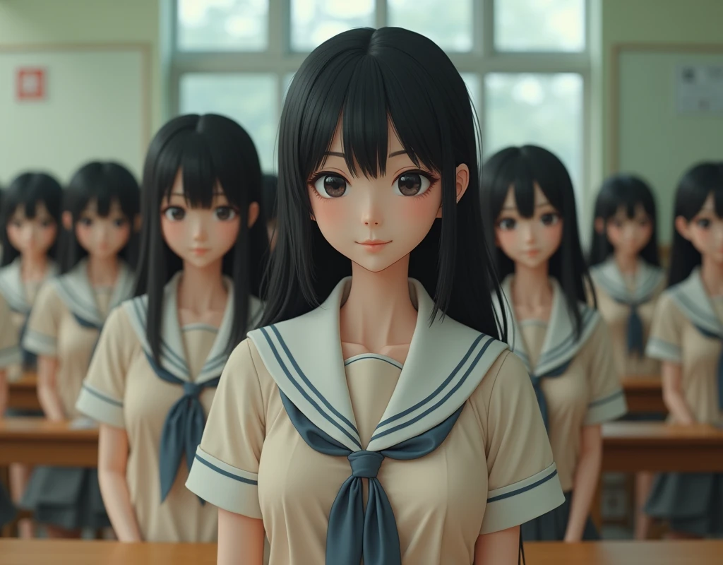 (Japanese Clone-girls=Myself), (Super Best masterpiece Clone-girls Raw Photography Art), (16K, Highest quality, Ultra-high resolution, RAW Photos), (It's so unrealistic., With unparalleled depiction, With an unfathomable sight, An unprecedented and shocking worldview, Clone-girls: In a world of mass reproduction, Ultra-realistic depiction), (Japanese Girls, Hamabe-Minami, 18yo), (Small face, Thick black hair, long hair, Dark Eyes, Mature face, Cute Smile, Smiling face, A gentle gaze), (Very pleasant look), (Very beautiful and detailed girl, Accurate body structure, Accurate body movements, Very detailed body), (Super big breasts, Large bulge of ample breasts), (High school girl's summer clothes, Short sleeve, Emphasise the fullness of your breasts), (Very detailed, Myself cloning, Depiction of splitting oneself, 1Myself girl→1,000,000,000,000,000,000,000,000,000,000Myself cloning girls), (Myself clone girlsは, With the same perfect appearance, to multiply in large numbers), (Very detailed depiction, Myself's multiplying female body, In the same female body,With the same face, With the same hairstyle, In the same clothes, At the same height, 同じSuper big breastsで, A completely indistinguishable female body, 1,000,000,000,000,000,000,000,000,000,000 people), (Myself girls only), (1,000,000,000,000,000,000,000,000,000,000Myself girls), Japanese Classroom, Scenes from class, Bright lighting, Peaceful atmosphere, Talk to Myself, wide view, Snapshot depiction, You can shoot your subject from anywhere, The subject doesn't have to be front and center