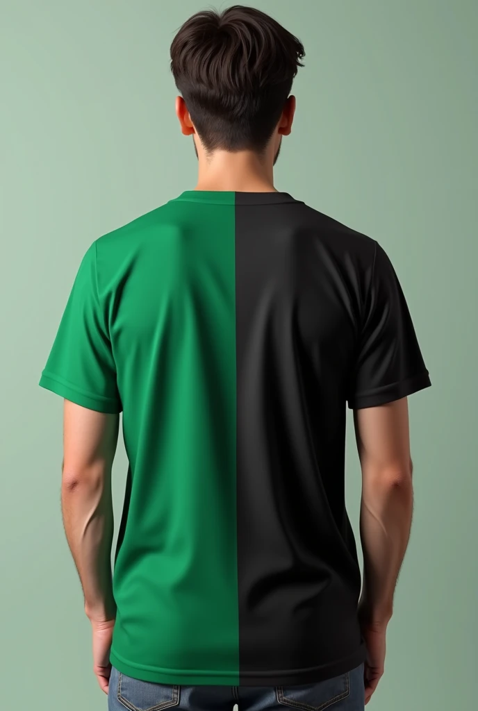 Half and half green and black t shirt front for men, cores vertical, 4K