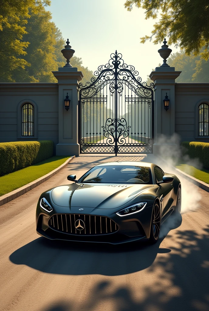 realistic image of a car heading towards a gate