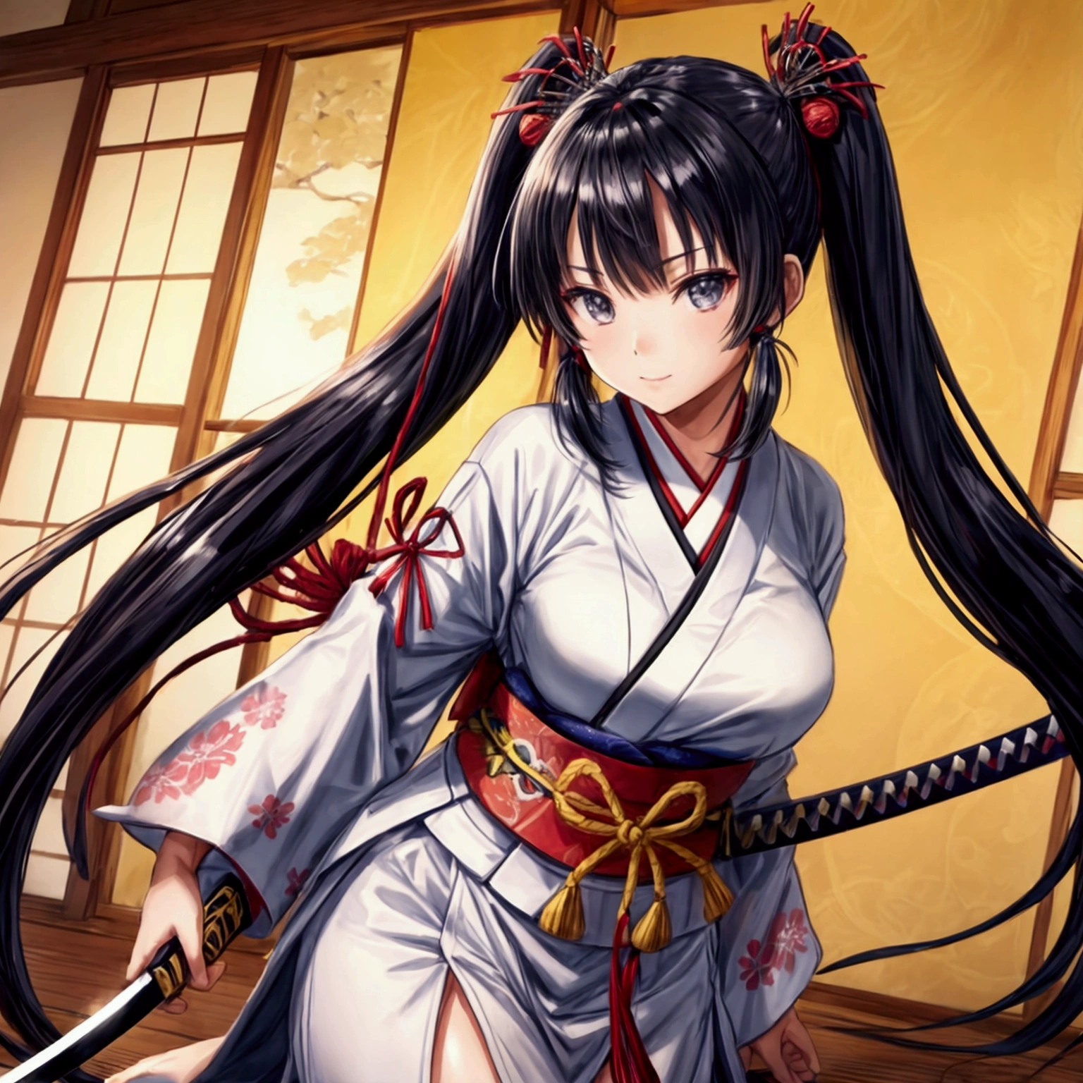 Japanese sword、length、Shiny、Twin tails