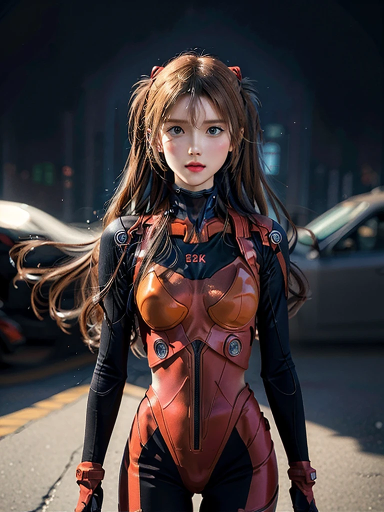 ((Best quality)), ((Masterpiece)), (Details: 1.4), 3D, Asuka Langley Soryu, Asuka, high resolution (high dynamic range), ray tracing, NVIDIA, super resolution, Unreal 5, subsurface scattering ,PBR texturing, post-processing, anisotropic filtering, depth of field, maximum sharpness and sharpness, multi-layered textures, albedo and specular maps, surface shading, accurate simulation of light and matter interaction, perfect proportions ,Octane Rendering,Two-Tone Lighting,Wide Aperture,Low ISO,White Balance,Rule of Thirds,8K RAW,(Masterpiece: 1.4, Best Quality), (Intricate Details), Unity8k Wallpaper, Highly Detailed, Beautiful and Mysterious, Details background, realistic, alone, perfectly detailed face, detailed blue eyes, highly detailed, blush, hair ornament, chignon mahogany hair, (blonde), plug suit 02, Shikinami Asuka Langley, Evangelion, Slender , full body suit, black background, above the waist,composition that shows the whole body,