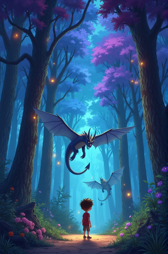 Title: "The Dream Adventure"

Panel 1: Scene: A boy named Max is sleeping peacefully in his bed at night. The room is dimly lit by moonlight coming through the window.

Text (Thought Bubble): “Zzz… I wonder where my dreams will take me tonight.”

Panel 2: Scene: Max finds himself in a magical forest with glowing lights floating around. The trees are tall and colorful.

Text (Max): “This place is incredible!”

Panel 3: Scene: Max sees a whimsical creature with a large hammer for a head, standing among the glowing trees. The creature waves excitedly.

Text (Creature): “Hi there! I’m Hammersmith. Welcome to the Enchanted Forest!”

Panel 4: Scene: A majestic dragon with shimmering scales lands gracefully in front of Max, spreading its wings.

Text (Dragon): “Hello, young traveler! I’m Drakon. Follow me!”

Panel 5: Scene: Max is riding on Drakon’s back as the dragon soars above the forest, showing an expansive view of the magical landscape.

Text (Max): “This is amazing! Thank you for the ride!”

Panel 6: Scene: Max wakes up in his bed with a smile, stretching and looking happy.

Text (Max): “What a fantastic dream!”
