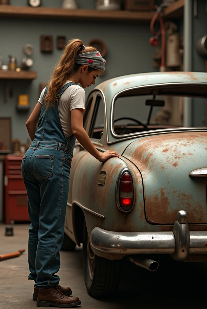 Girl working and back side car