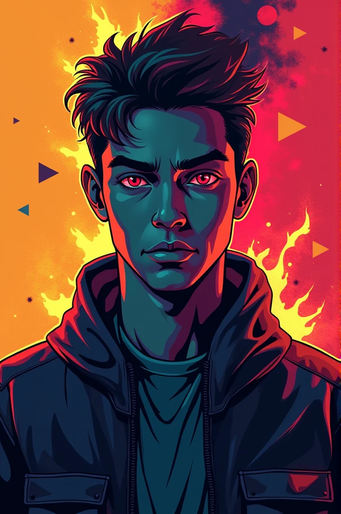Generate a YouTube profile picture featuring a stylized and high-contrast image of A man who got mixture of bad and good powers from my channel. The design should be clear, recognizable, and vibrant, with colors that complement a YouTube banner. Ensure it stands out well even at smaller size